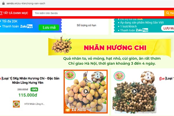Nhãn lồng Hưng Yên lên sàn thương mại điện tử