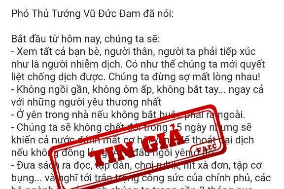 Xuất hiện thông tin giả mạo phát ngôn chỉ đạo của Phó thủ tướng