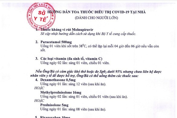 Ngành y tế Tp Hồ Chí Minh hướng dẫn toa thuốc điều trị COVID-19 tại nhà
