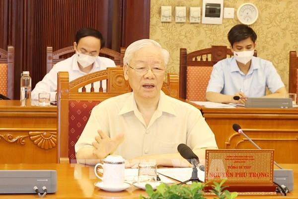 Tổng Bí thư Nguyễn Phú Trọng chủ trì họp lãnh đạo chủ chốt về công tác phòng, chống dịch COVID-19