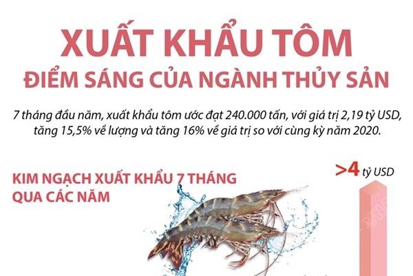 Xuất khẩu tôm khởi sắc 7 tháng đầu năm 2021