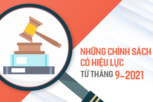 Một số chính sách mới có hiệu lực từ tháng 9/2021