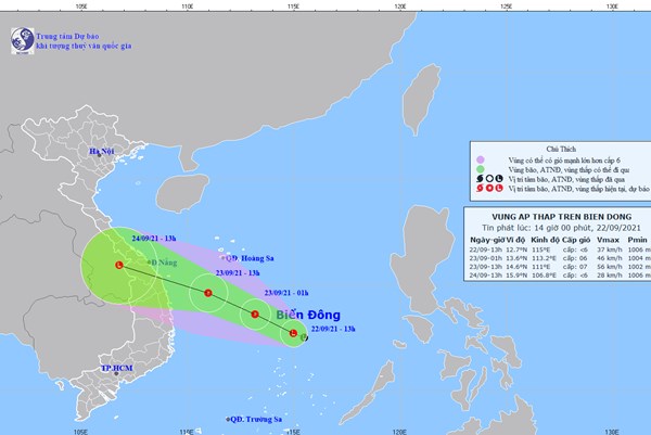 Xuất hiện áp thấp trên biển Đông