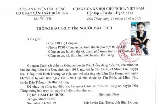 Đã tìm thấy thi thể bé trai 2 tuổi mất tích tại Bình Dương