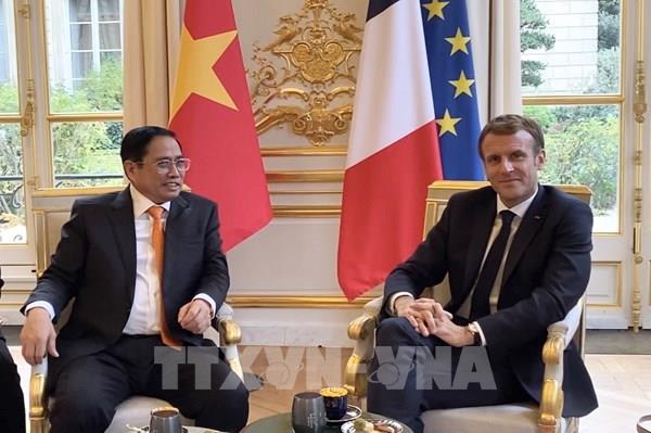 Thủ tướng Phạm Minh Chính hội kiến Tổng thống Pháp Emmanuel Macron