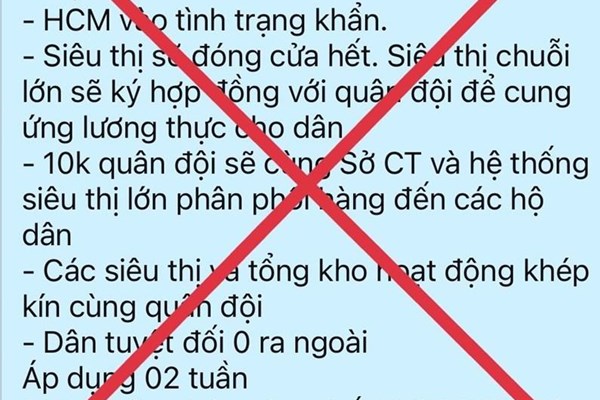 Thông tin “Thành phố Hồ Chí Minh vào tình trạng khẩn” là hoàn toàn bịa đặt