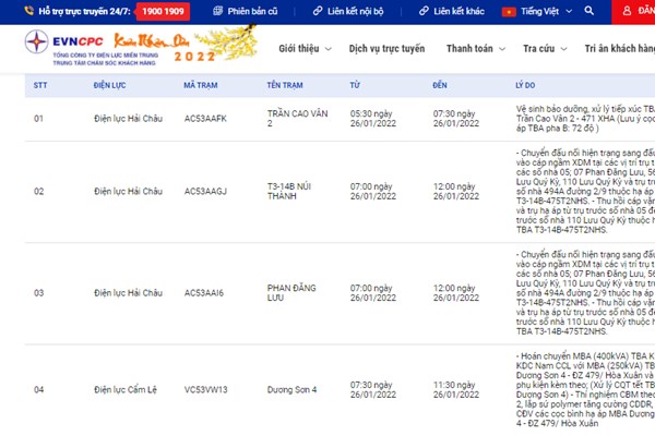 Lịch cắt điện Đà Nẵng ngày mai 26/1 cập nhật mới nhất