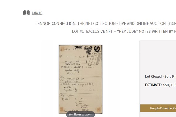 Đấu giá phiên bản NFT ca khúc "Hey Jude" thu về gần 77.000 USD