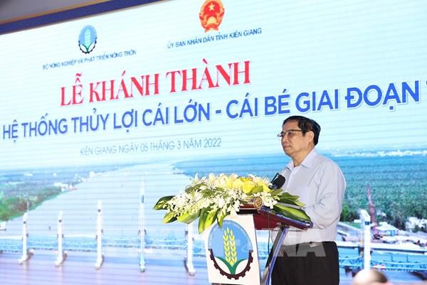 Thủ tướng dự lễ khánh thành giai đoạn 1 hệ thống thủy lợi Cái Lớn - Cái Bé tại Kiên Giang