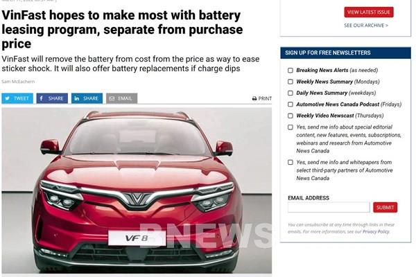 Tuần báo ô tố số 1 Bắc Mỹ đánh giá gì về chính sách thuê pin VinFast?