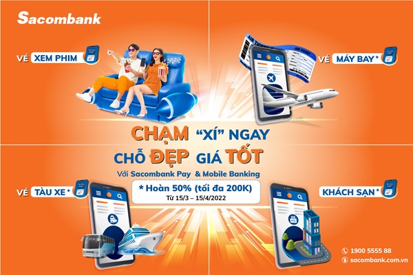 Sacombank hoàn tiền khi đặt dịch vụ trực tuyến
