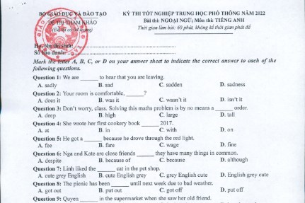 Gợi ý đáp án đề thi minh họa tốt nghiệp THPT môn tiếng Anh năm 2022