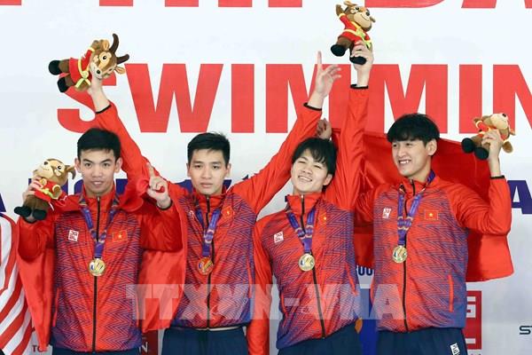Đội tuyển Bơi Việt Nam phá kỷ lục SEA Games nội dung 4x200m bơi tiếp sức tự do nam
