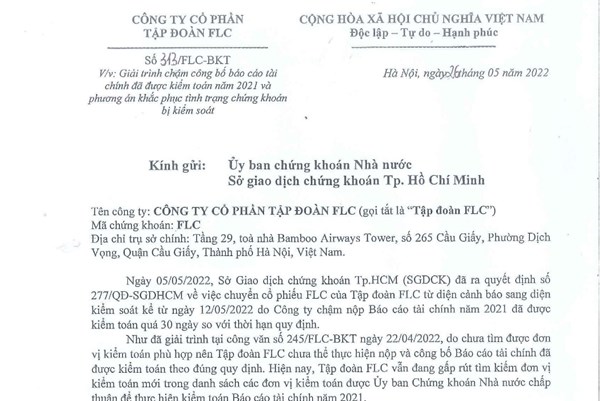 FLC nói gì về việc chậm nộp Báo cáo tài chính năm 2021?