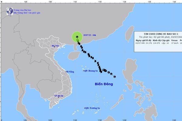 Bão số 1 đã suy yếu thành vùng áp thấp