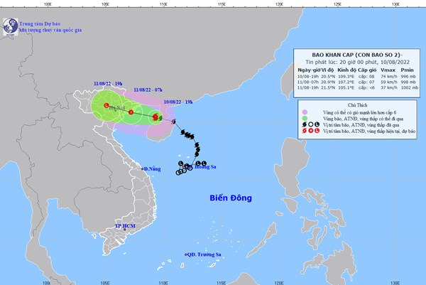 Bão số 2 di chuyển xuống Vịnh Bắc Bộ có xu hướng suy yếu về cường độ
