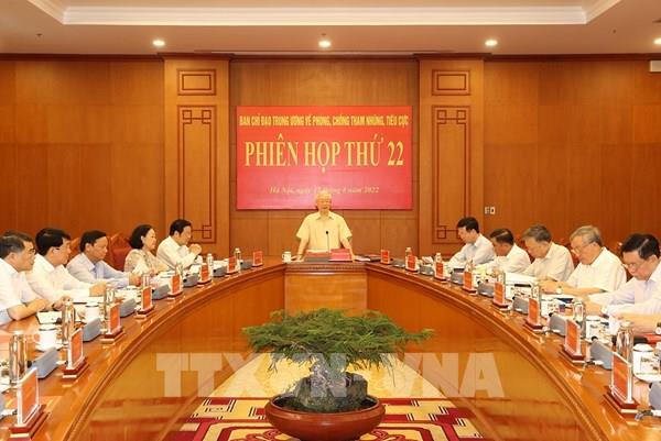 Phiên họp thứ 22 của Ban Chỉ đạo Trung ương về phòng, chống tham nhũng, tiêu cực