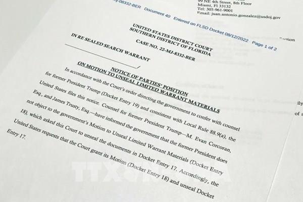 FBI hoàn tất đánh giá sơ bộ các tài liệu thu giữ tại tư dinh của cựu Tổng thống Trump
