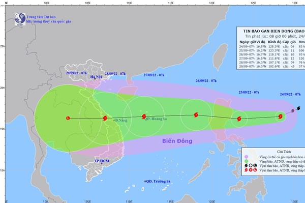 Với sức gió mạnh, dự báo chiều 25/9, bão số 4 (NORU) đi vào Biển Đông