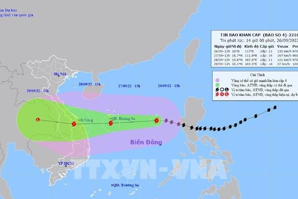 Bão số 4 ảnh hưởng tới đất liền từ chiều tối 27/9