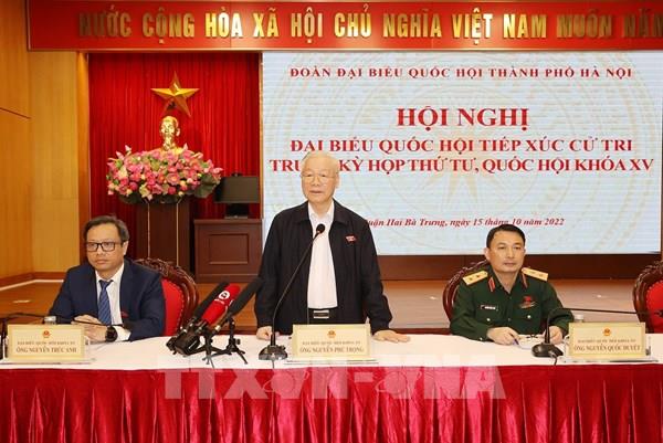 Tổng Bí thư Nguyễn Phú Trọng tiếp xúc cử tri Hà Nội trước Kỳ họp thứ tư, Quốc hội khóa XV