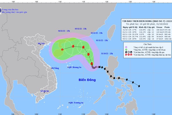 Bão số 7 di chuyển chậm, hướng lên phía Bắc