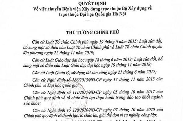 Bệnh viện Xây dựng tổ chức lại thành Bệnh viện Đại học Y Dược