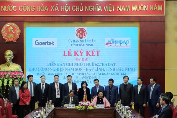 Goertek ký biên bản ghi nhớ thuê 62,7 ha tại KCN Nam Sơn - Hạp Lĩnh của KBC