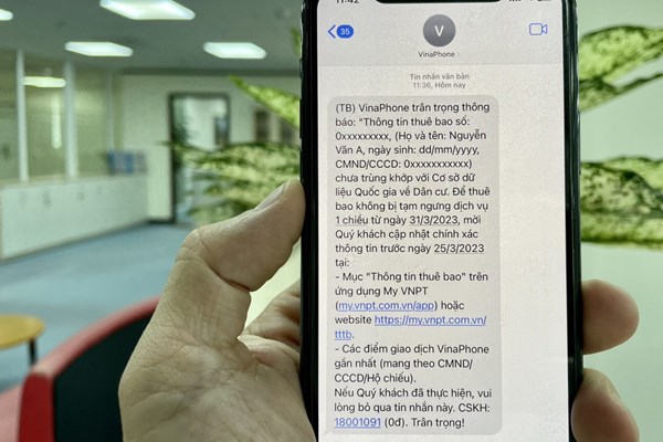 Vinaphone: Thuê bao chưa chuẩn hóa thông tin sẽ bị gián đoạn liên lạc sau 31/3/2023