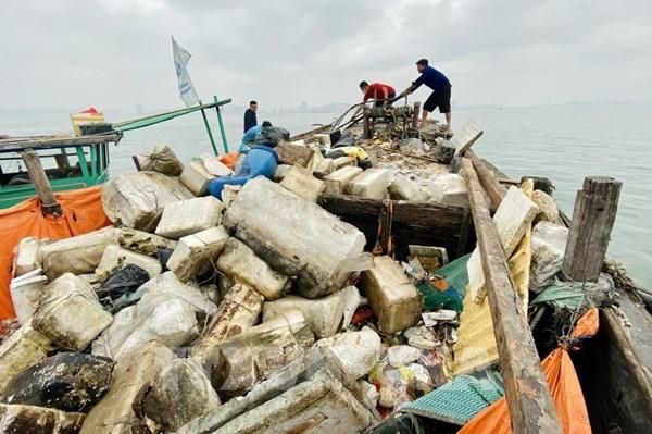 Thành phố Hạ Long ra quân thu gom phao xốp trên Vịnh Di sản​