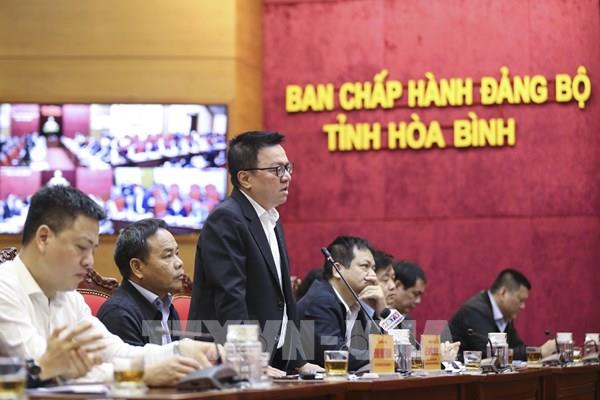 Tổng Biên tập Báo Nhân Dân Lê Quốc Minh làm việc tại tỉnh Hòa Bình