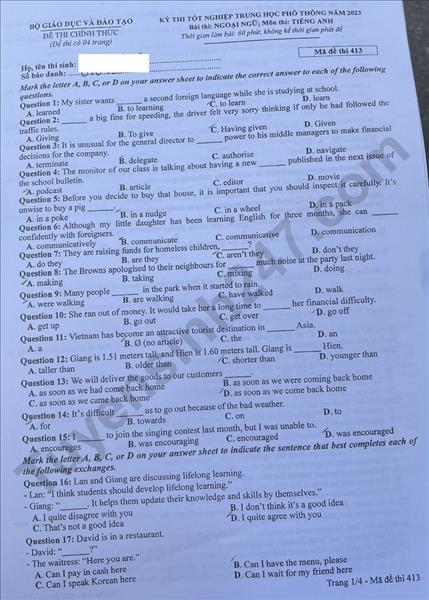 Kỳ thi tốt nghiệp THPT 2023: Công nhận 2 phương án đúng trong đáp án môn tiếng Anh