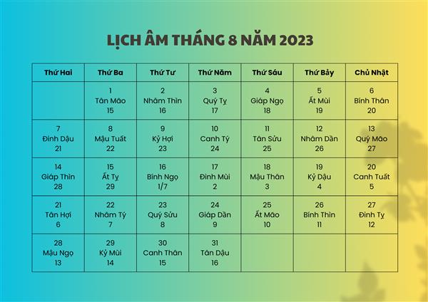 Tra cứu lịch âm tháng 8 năm 2023 và các ngày tốt, xấu