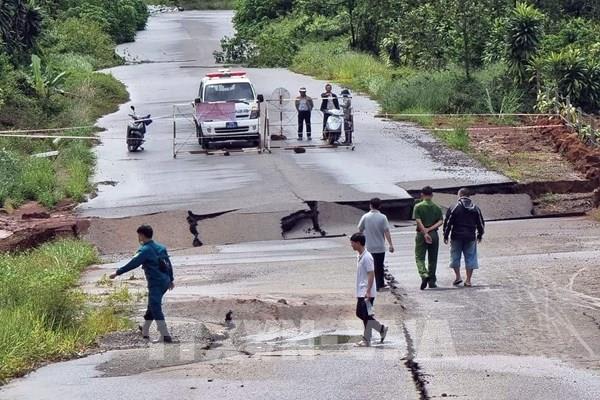 Đường giao thông ở thành phố Bảo Lộc (Lâm Đồng) tiếp tục sụt lún