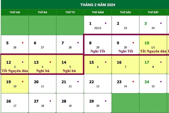 Tết Nguyên đán và lễ Quốc khánh 2024 được nghỉ mấy ngày?