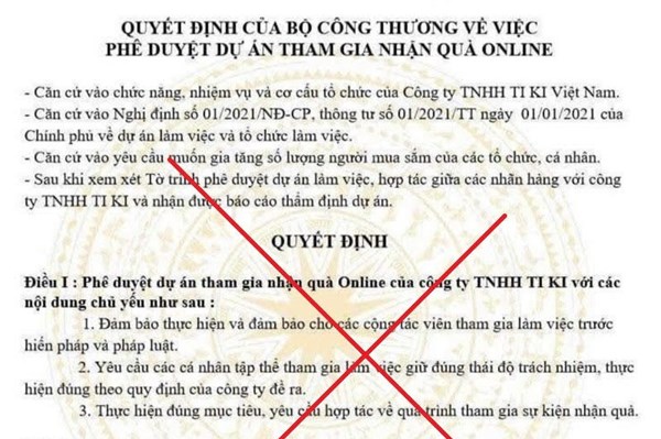 Bộ Công Thương khẳng định văn bản "Phê duyệt dự án tham gia nhận quà online" là giả mạo