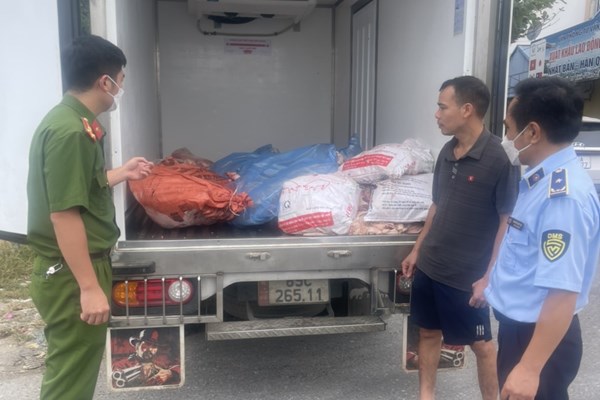 Ngăn chặn trên 500 kg thịt lợn bốc mùi hôi thối đang trên đường đi tiêu thụ