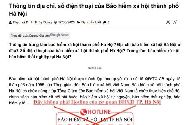 Cảnh báo giả mạo đường dây nóng của Bảo hiểm Xã hội thành phố Hà Nội