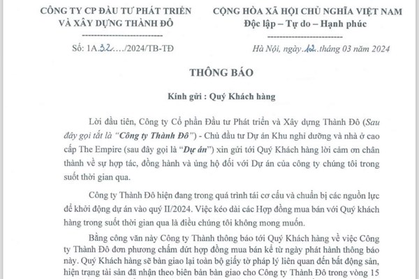 Dự án thuộc tổ hợp Cocobay Đà Nẵng đơn phương chấm dứt hợp đồng với khách hàng