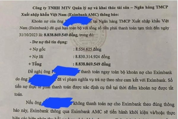 Làm rõ tính pháp lý vụ nợ thẻ tín dụng Eximbank gần 9 triệu thành nợ xấu hơn 8,8 tỷ đồng
