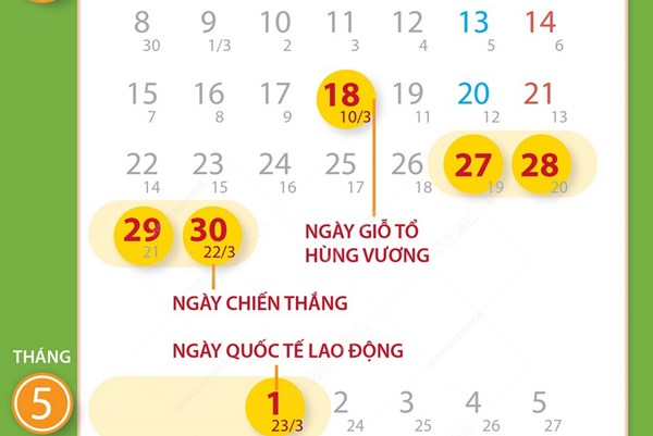 Ngày nghỉ lễ dịp Giỗ Tổ Hùng Vương và 30/4 - 1/5/2024