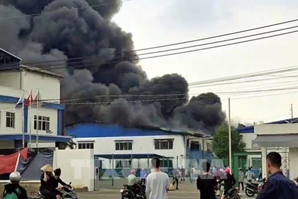Cháy lớn tại công ty sản xuất phụ kiện giày ở Đồng Nai