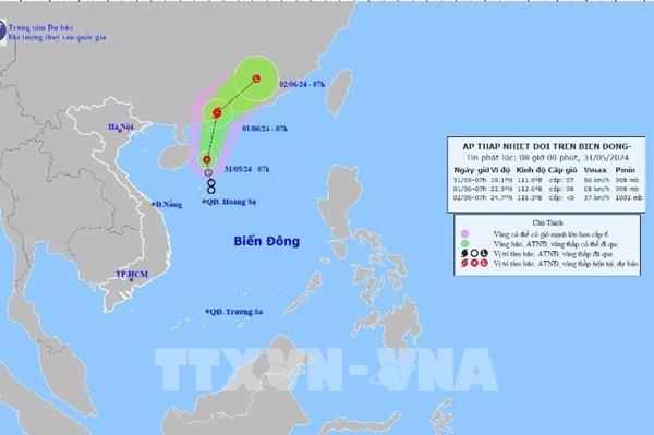 Áp thấp nhiệt đới đổi hướng với sức gió gần tâm áp thấp giật cấp 9