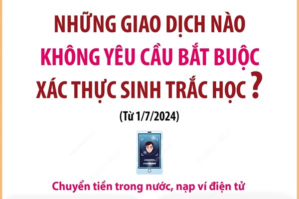 Những giao dịch nào không yêu cầu bắt buộc xác thực sinh trắc học từ 1/7/2024?