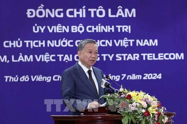 Chủ tịch nước Tô Lâm thăm và làm việc tại công ty Star Telecom
