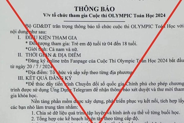 Bộ Giáo dục và Đào tạo cảnh báo văn bản giả mạo tổ chức thi Olympic Toán học 2024