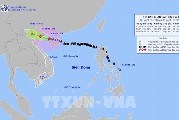Bão số 3 cách Quảng Ninh-Thái Bình khoảng 150 km về phía Đông Đông Nam