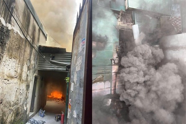 Huy động lực lượng tại chỗ dập tắt đám cháy kho chứa hàng may mặc