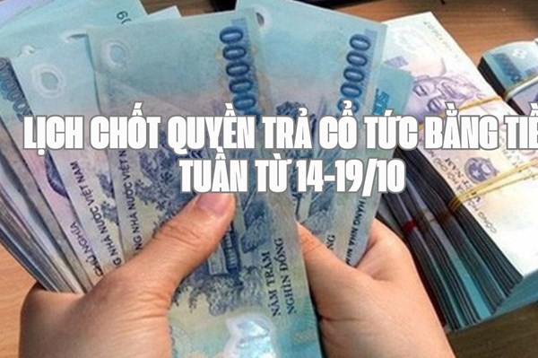 Lịch chốt quyền trả cổ tức bằng tiền tuần tới (từ 14/10-/19/10): ICC trả cổ tức cao nhất 18%