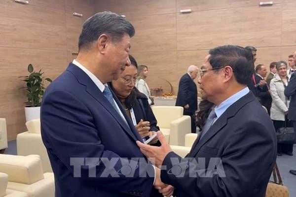 Thủ tướng Chính phủ Phạm Minh Chính gặp ngắn Tổng Bí thư, Chủ tịch Trung Quốc Tập Cận Bình